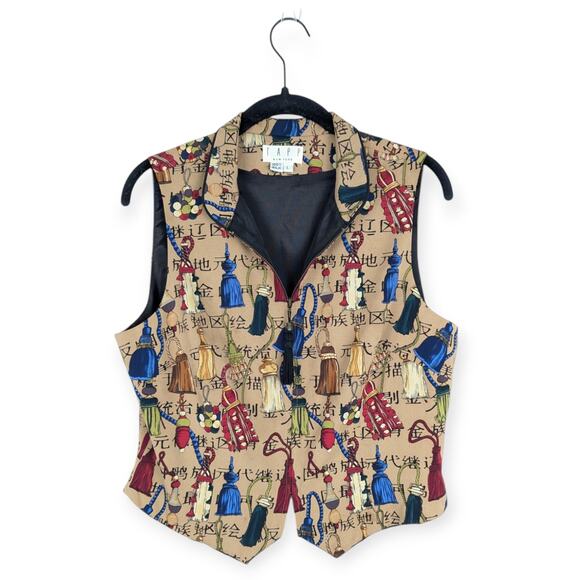 Vintage TAPP New York Silk Asian Inspired Novelty Tasseled Vest Size Large Artsy - Picture 1 of 8